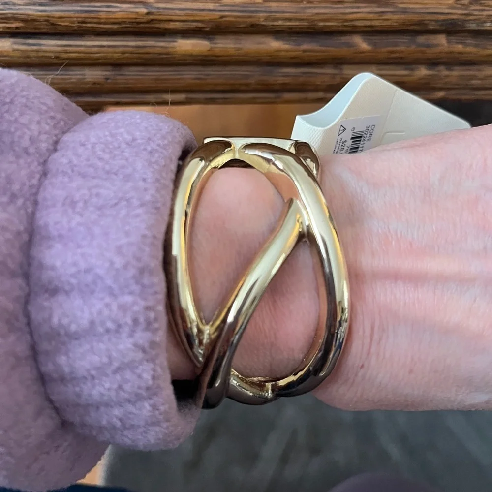 Gold Cuff Bracelet with Interwoven Bands